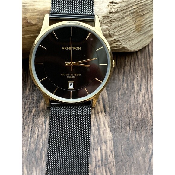 Armitron Black And Gold Men’s Watch With Date New Battery Read Description - Picture 1 of 9